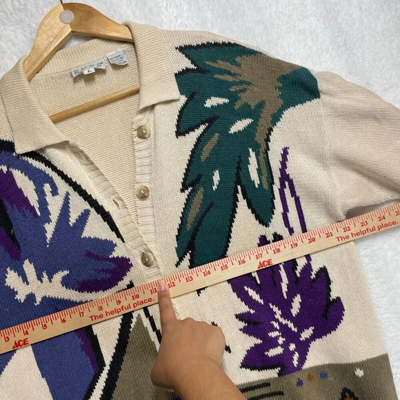 Russ Women’s L Button-Up Short Sleeve Knit Cardigan Colorful Floral Print - Picture 6 of 11